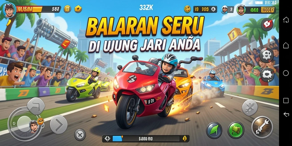 Screenshot gameplay seru dari balapan di 33ZK.