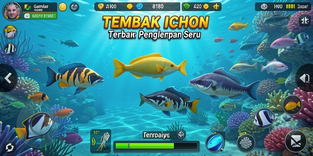 Tangkapan layar gameplay seru di 8180 dengan berbagai ikan menarik.