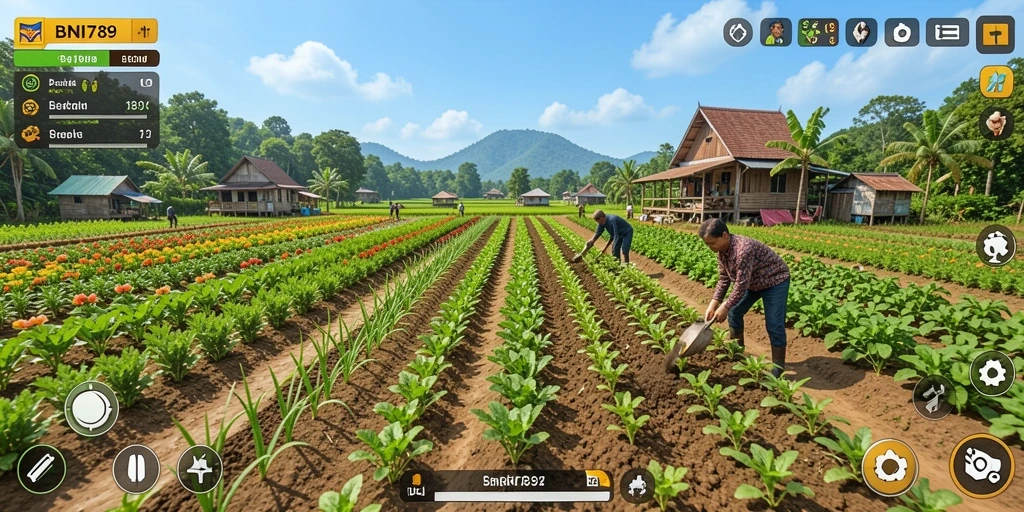 Tampilan screenshot utama BNI789 menampilkan suasana pertanian yang indah dan interaktif.