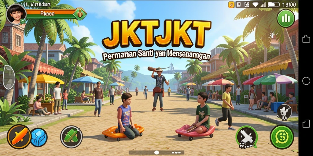 Screenshot JKTJKT menampilkan gameplay yang cerah dan interaktif.