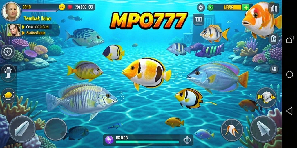 Tampilan gameplay seru dalam MPO777 yang menembak berbagai ikan di laut.