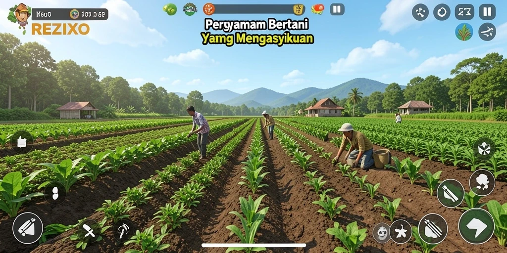 Tampilan gameplay menarik dari REZIXO dengan suasana bertani.
