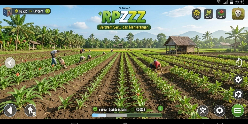 Tampilan gameplay RPZZZ yang menampilkan lahan pertanian subur.