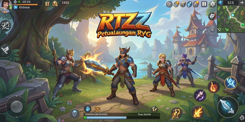 Screenshot utama RTZZ menampilkan aksi seru dalam pertarungan RPG.